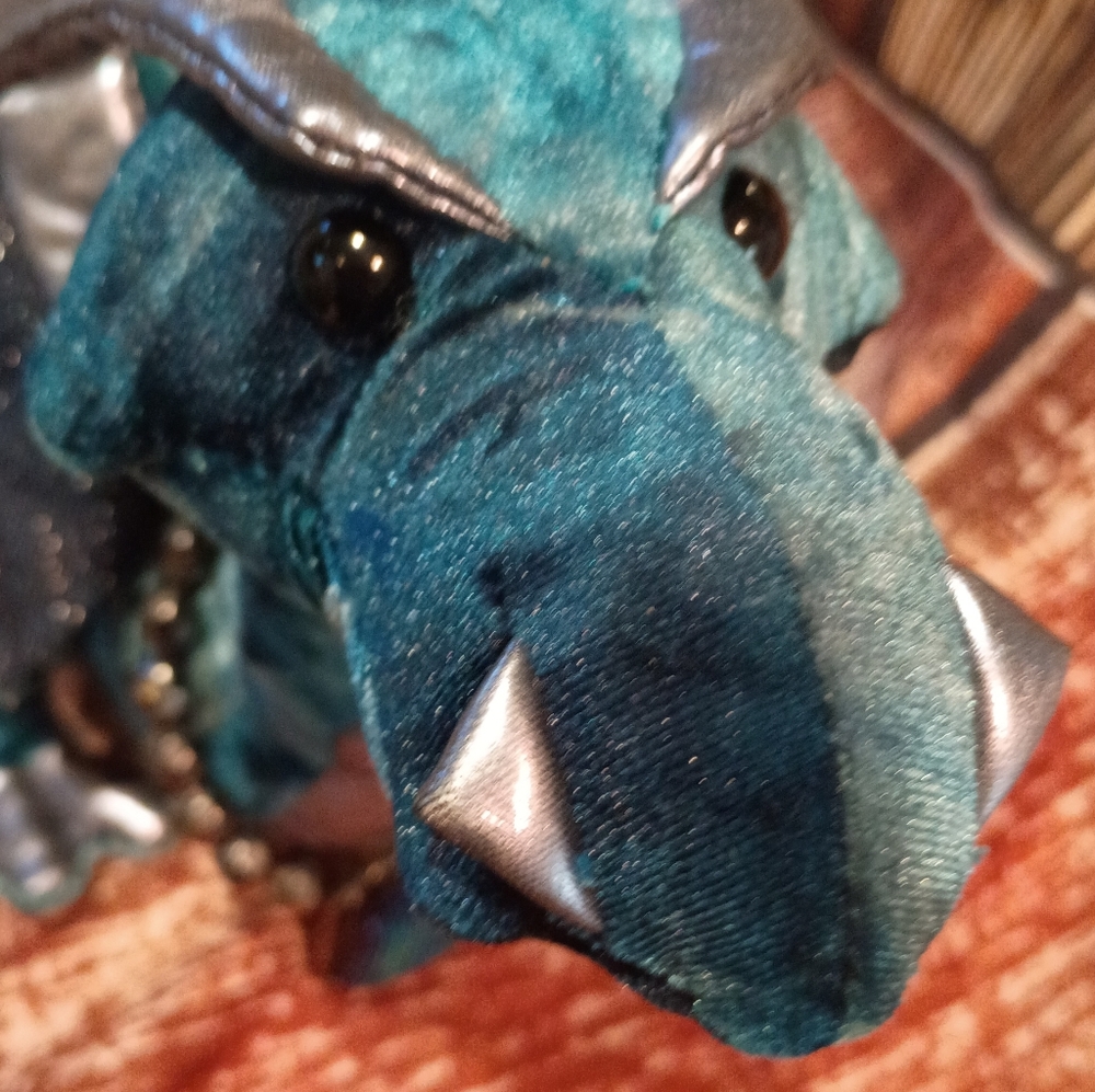 Douglas Dragon Plush Toy-Teal Green Silver Wings W/ *Bonus* Matching Necklace - Picture 4 of 11